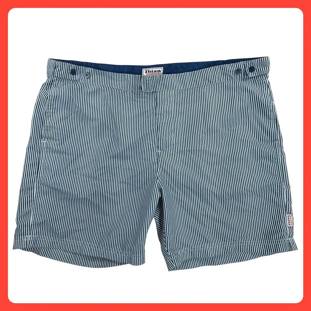 Ibiza Ocean Club Swim Trunks Men 38 Blue White Striped Mesh Lined Drawstring 6